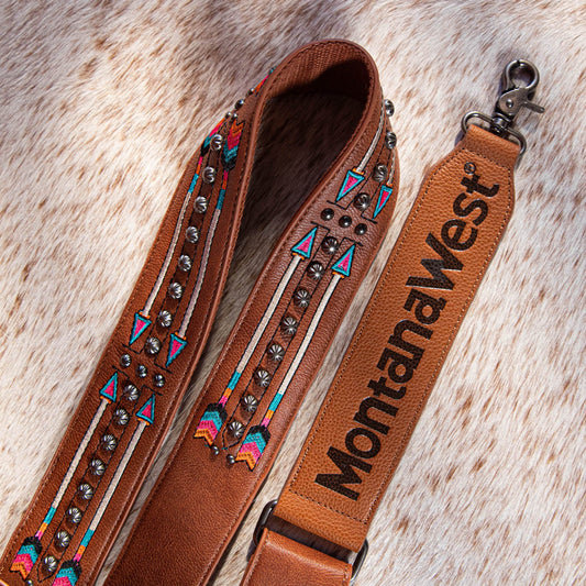 Montana West Western Guitar Style Embroidered Arrow Crossbody Strap -Brown - Cowgirl Wear