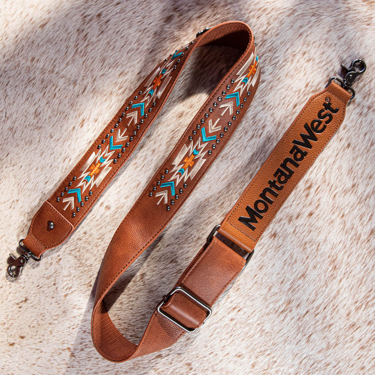 Montana West Western Guitar Style Aztec Crossbody Strap -Brown - Cowgirl Wear
