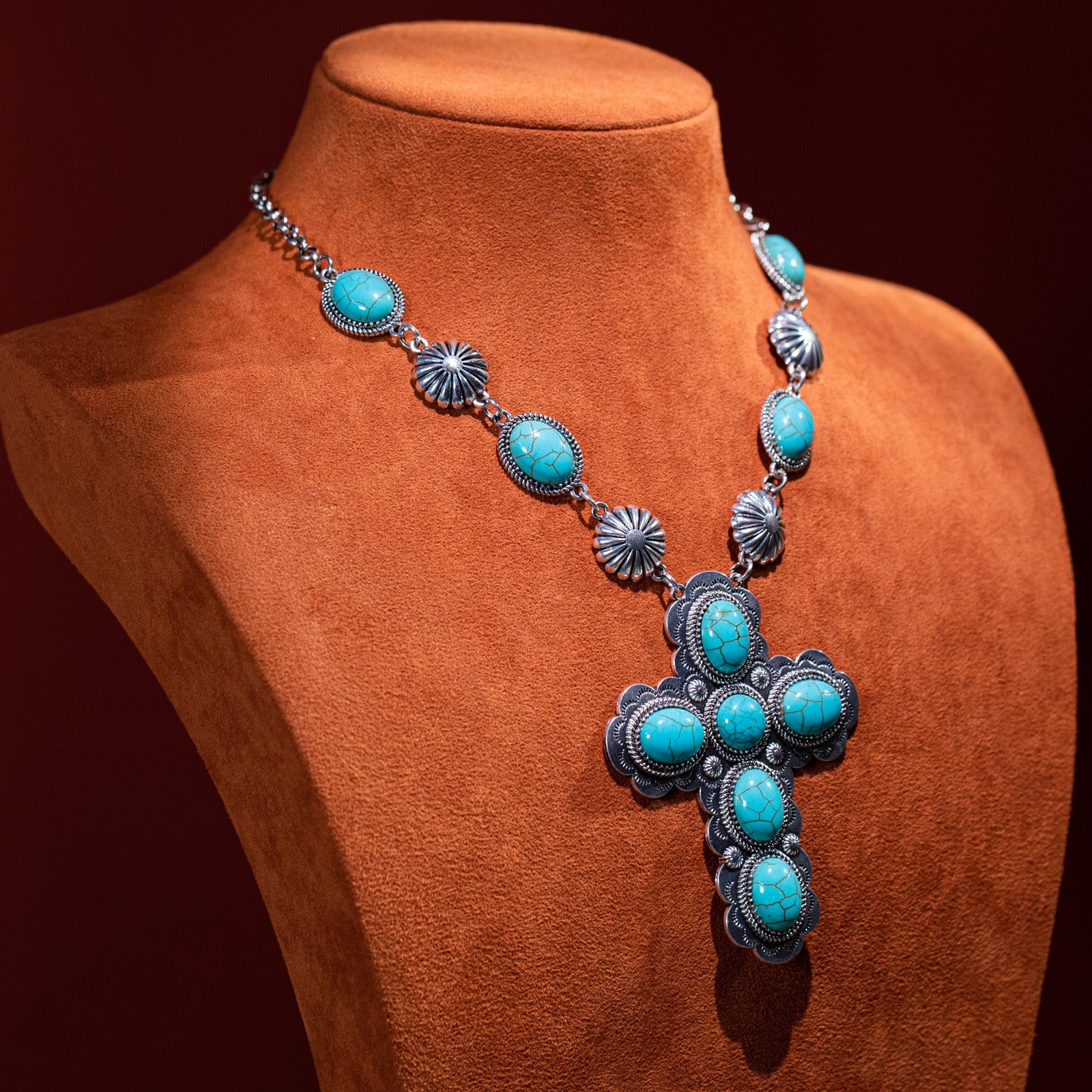 Rustic Couture  Turquoise Concho Statement Necklace - Cowgirl Wear