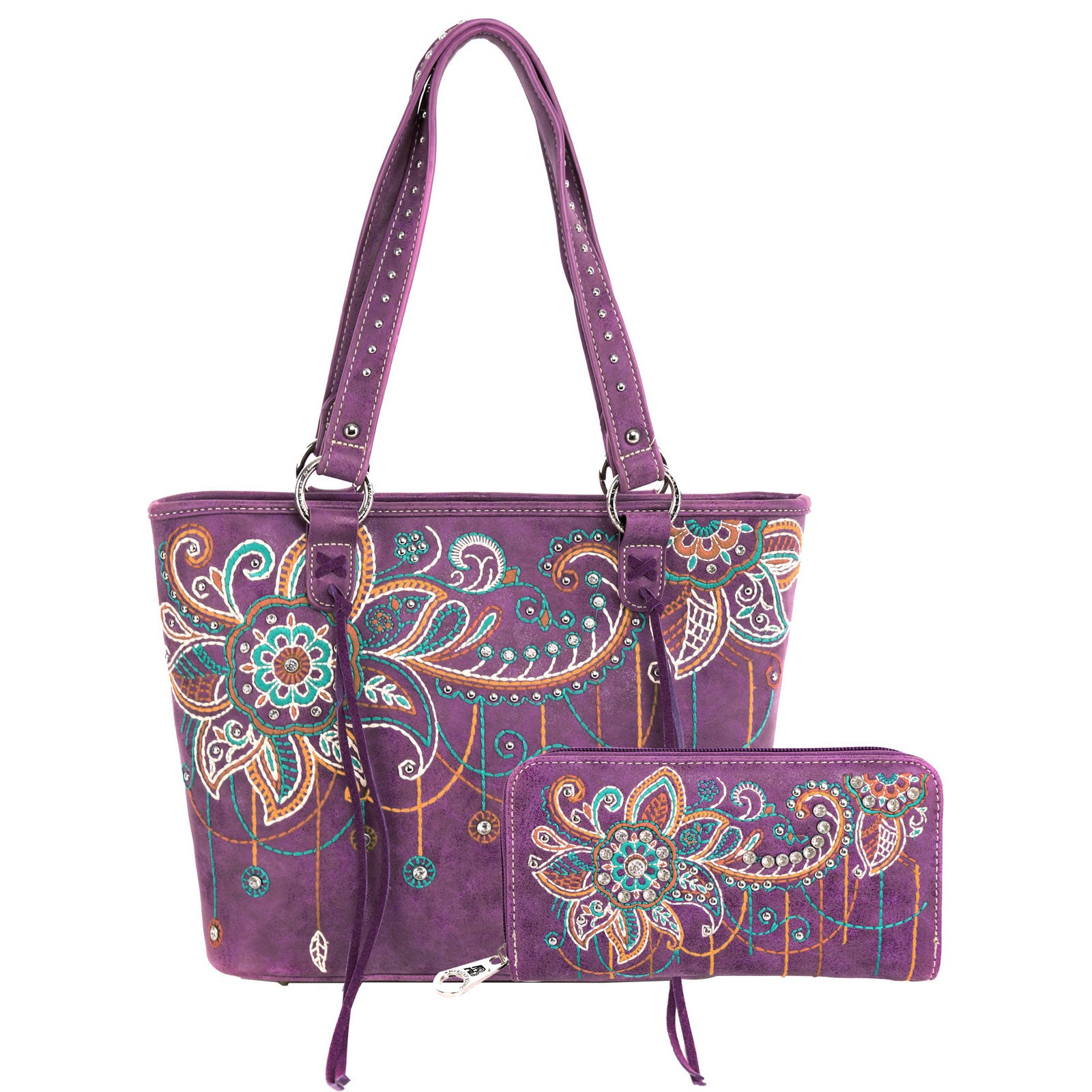 American Bling Floral Embroidered Tote and Wallet Set - Cowgirl Wear