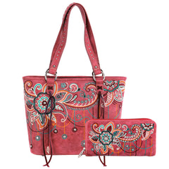 American Bling Floral Embroidered Tote and Wallet Set - Cowgirl Wear