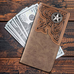 Embossed Lone Star Concho Men's Bifold Long PU Leather Wallet - Cowgirl Wear