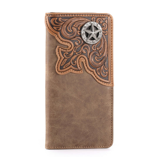 Embossed Lone Star Concho Men's Bifold Long PU Leather Wallet - Cowgirl Wear