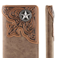 Embossed Lone Star Concho Men's Bifold Long PU Leather Wallet - Cowgirl Wear