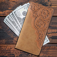 Embossed Floral  Men's Bifold Long PU Leather Wallet - Cowgirl Wear