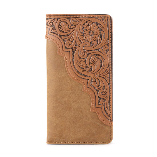 Embossed Floral  Men's Bifold Long PU Leather Wallet - Cowgirl Wear