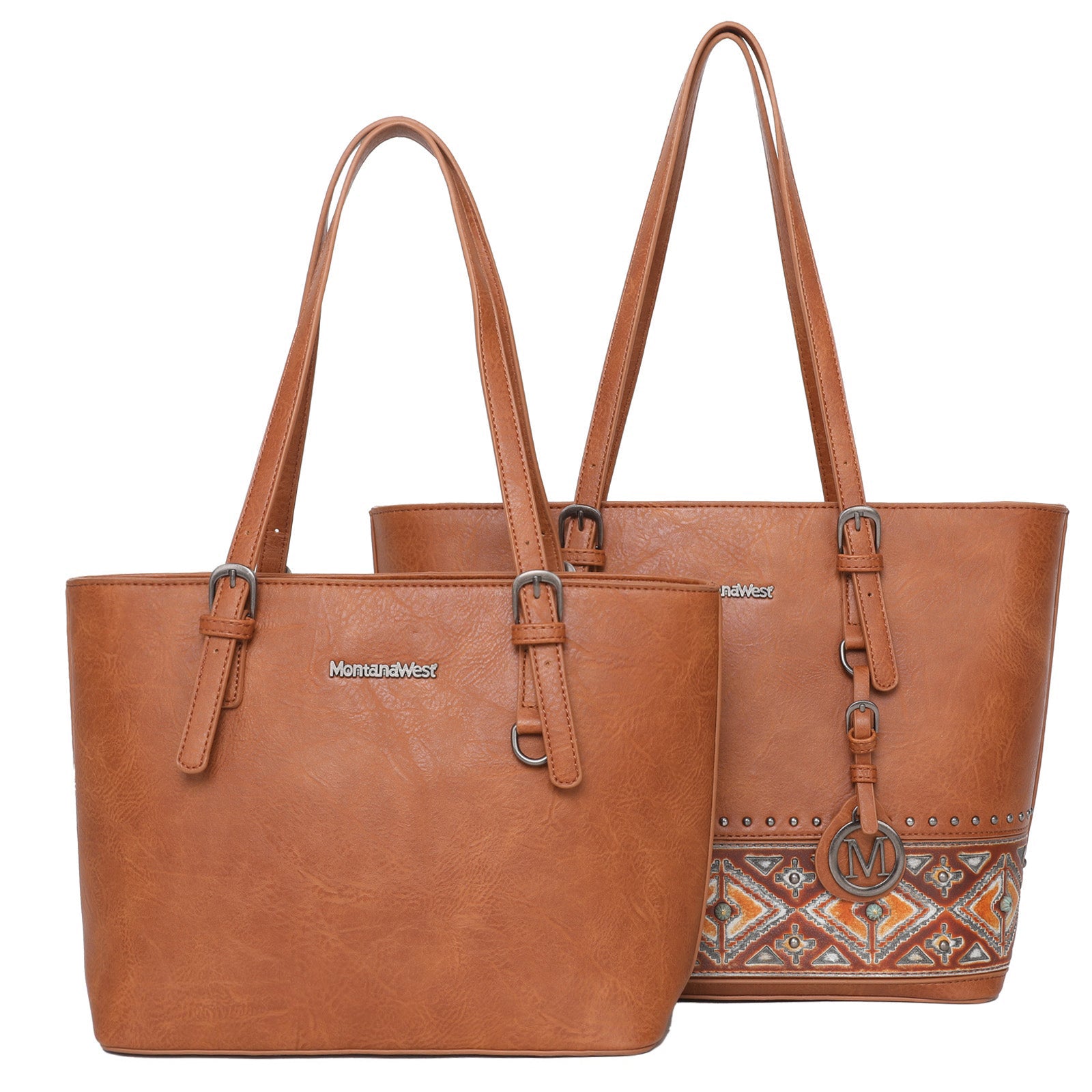 Montana West 2pcs Tote Bag Set (Concealed Carry Aztec Tote & Small Basic Tote) - Cowgirl Wear