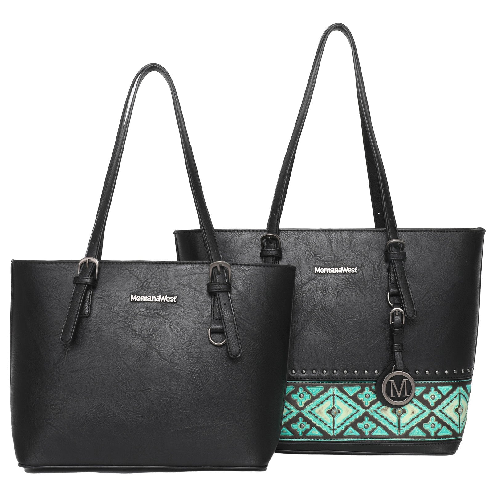 Montana West 2pcs Tote Bag Set (Concealed Carry Aztec Tote & Small Basic Tote) - Cowgirl Wear