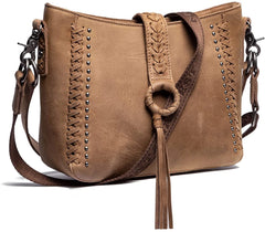 Montana West Genuine Leather Hobo Shoulder Bag With Tassel for Women - Cowgirl Wear